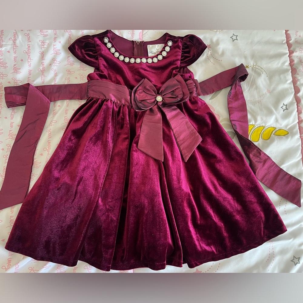 3T, Rare Editions Holiday Burgundy Velvet Dress with Bow